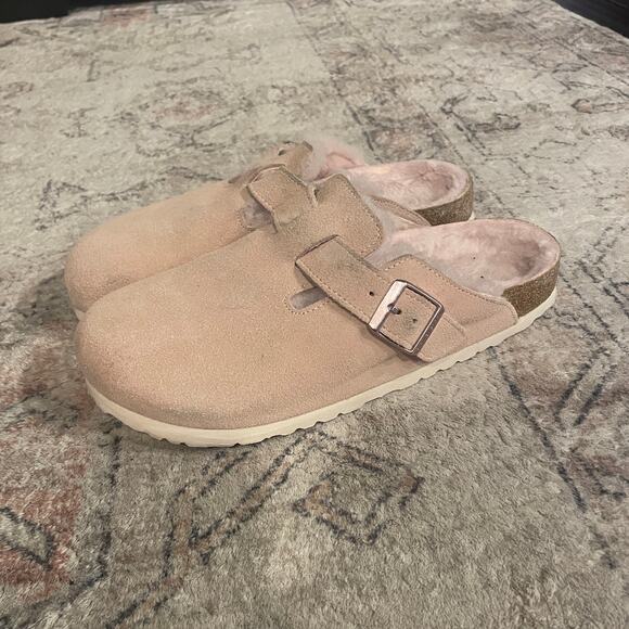 Birkenstock Boston Shearling Clogs SZ 10 Taupe Rose Pink Shearling EU 41 $180 - Picture 2 of 8
